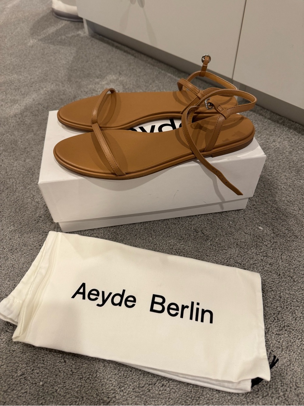 Aeyde Tan Strappy Leather Ankle-Tie Sandals